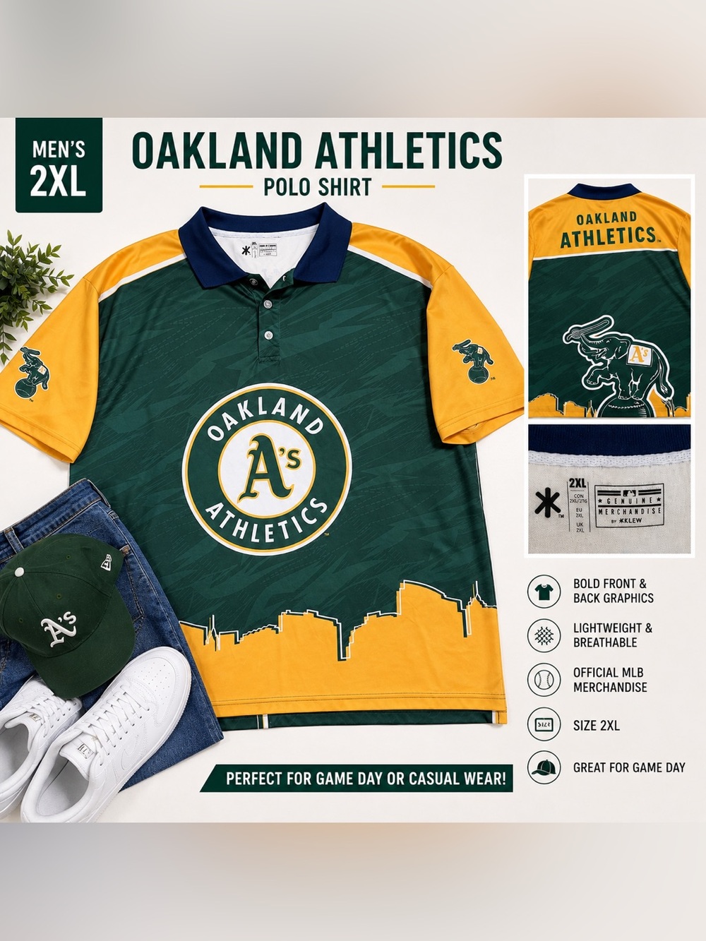 Oakland Athletics A’s KLEW MLB Graphic Polo Men’s 2XL